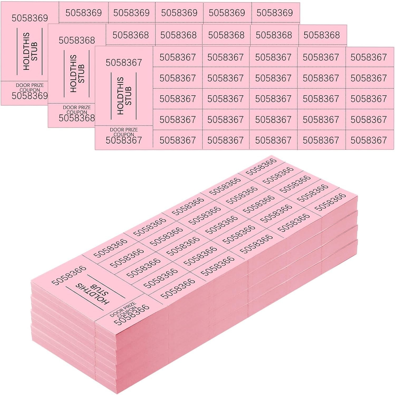 Pink Chinese Auction Tickets – 504 Sheets, Different Numbers