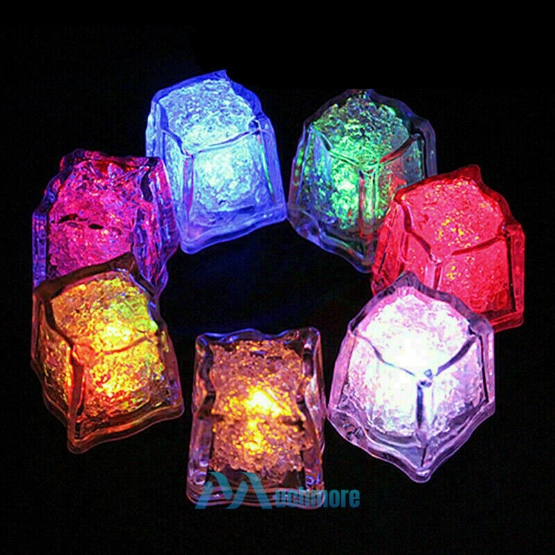 24Pcs LIGHT UP LED ICE CUBES Rainbow Color Flash Liquid Sensor for Drinks Party