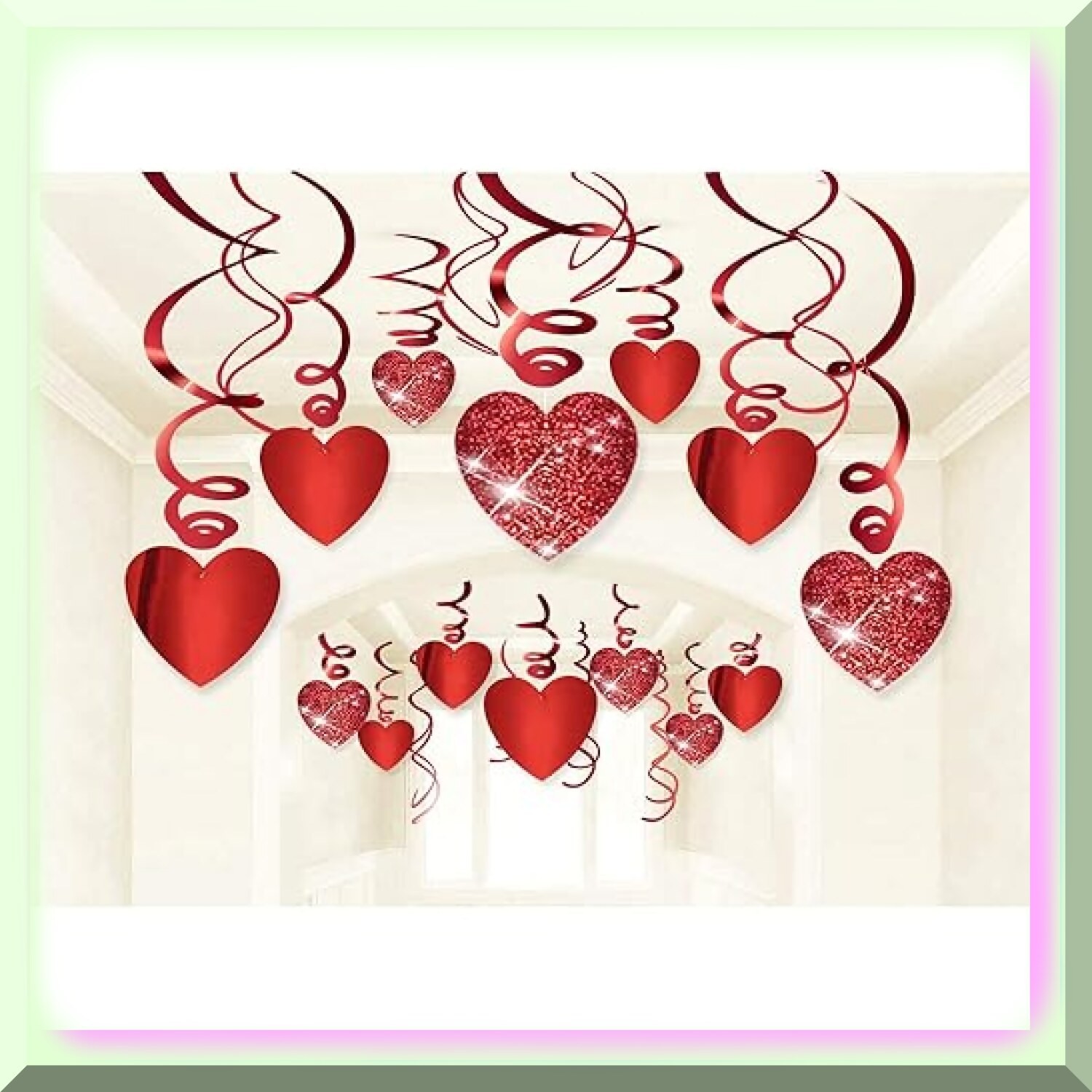 Sparkling Love Celebration Hanging Decor with Glitter Hearts and Swirls
