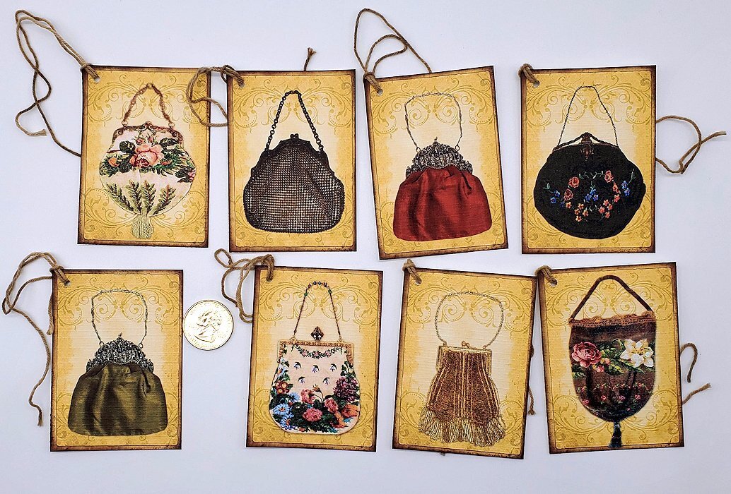 8-Vintage-Purses-Handbags-Junk Journal-Linen Cardstock-Hang-Tags