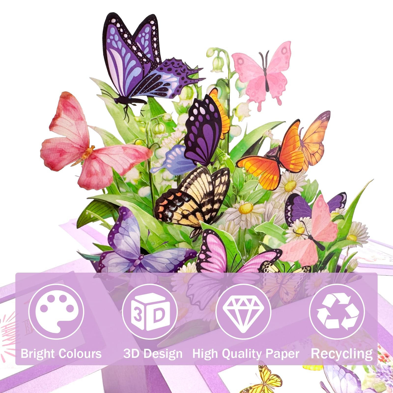 Hierein Birthday Cards for Women, 7 x 7.6 inches, Happy Butterfly