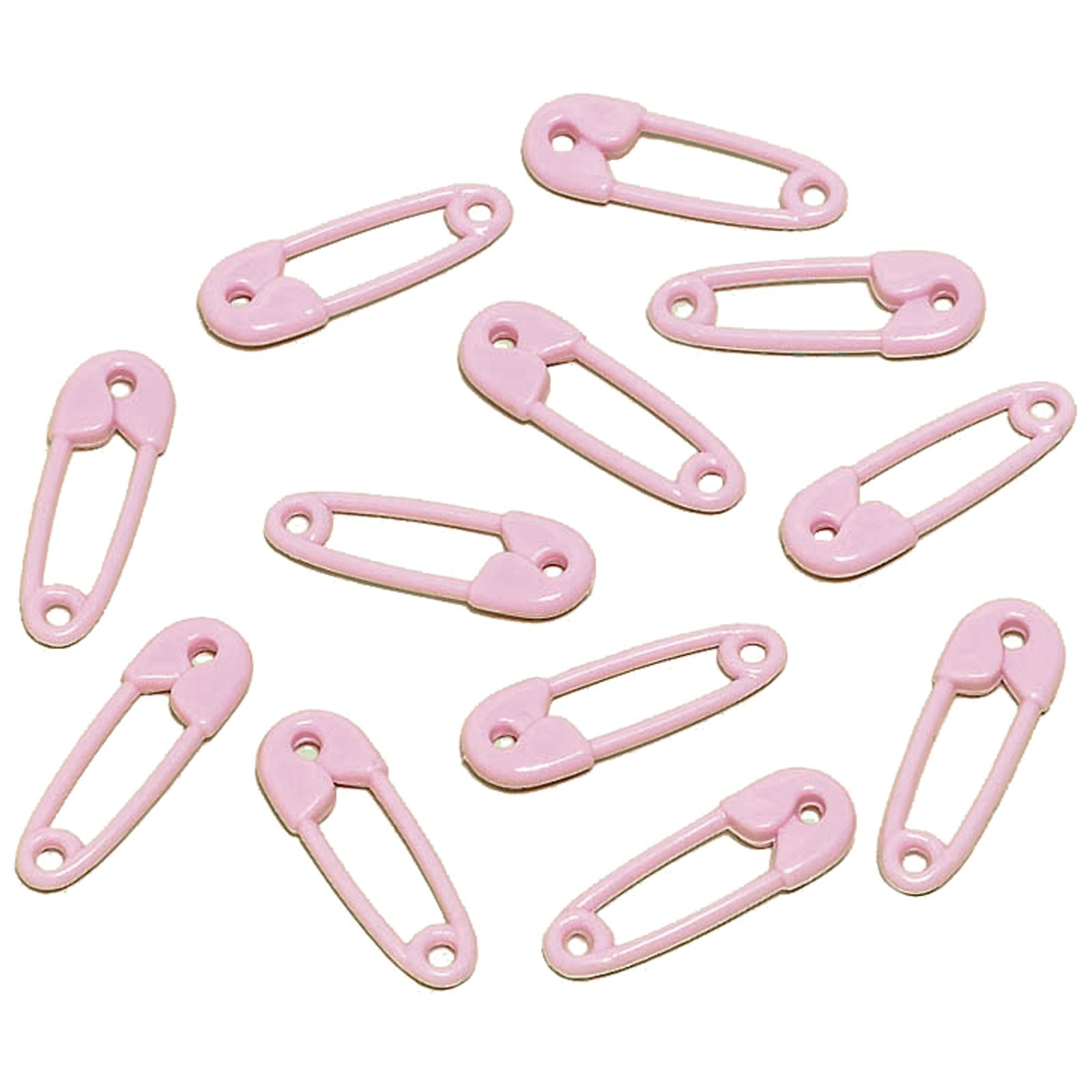 Mini Pink Safety Pin Shower Favors, Baby Shower Cupcake Decor – Plastic 48p