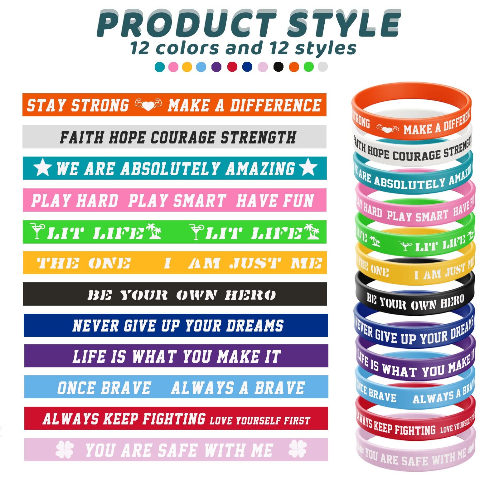 40 Pieces Inspirational Silicone Bracelets Motivational Silicone Wr