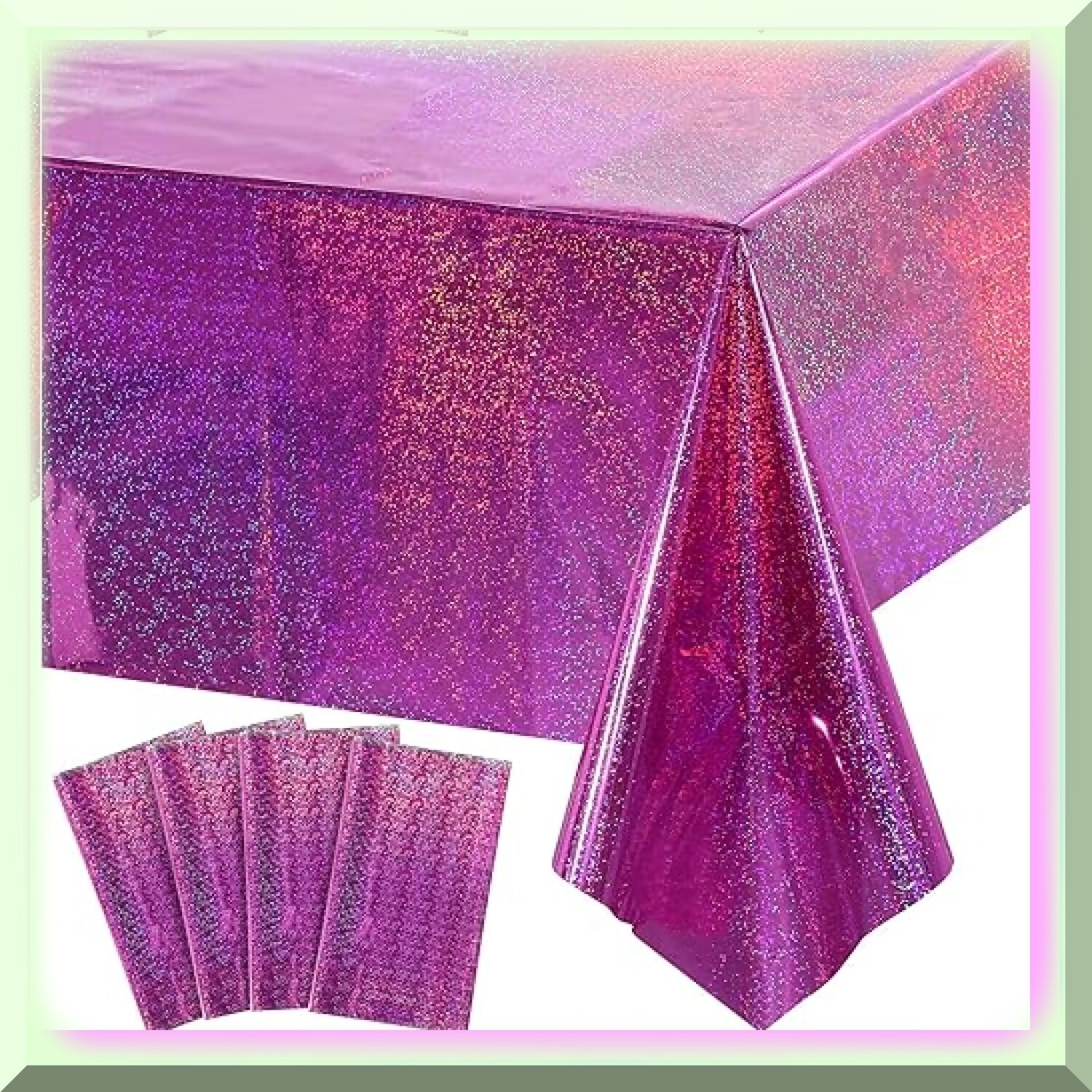 Iridescent Holographic Plastic Tablecloth Set 4 Pack