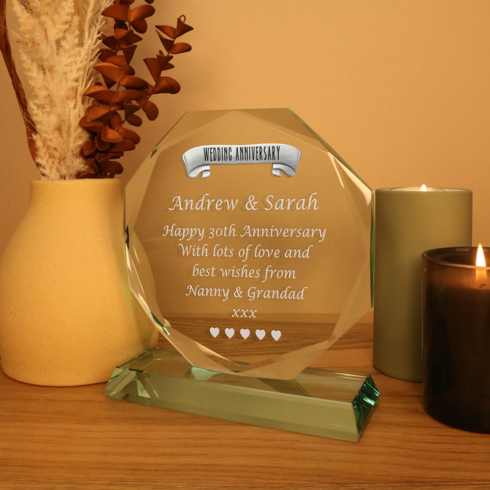 30th Pearl Wedding Anniversary Pewter Feature Engraved Glass Gift 30 Years Gifts