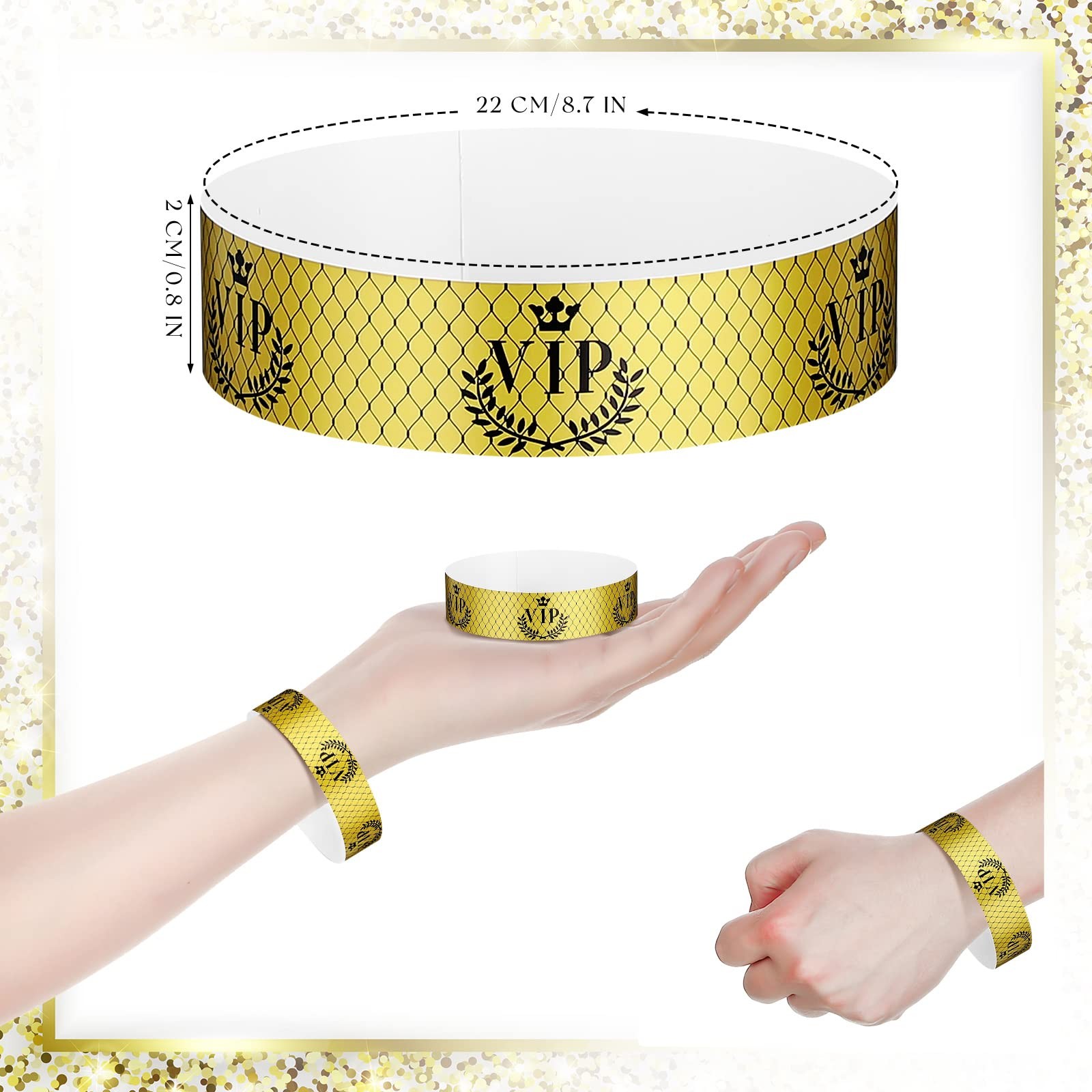 Jadive 500 Pieces Paper Wristbands VIP Plastic 9.84*1.2 inches, Gold