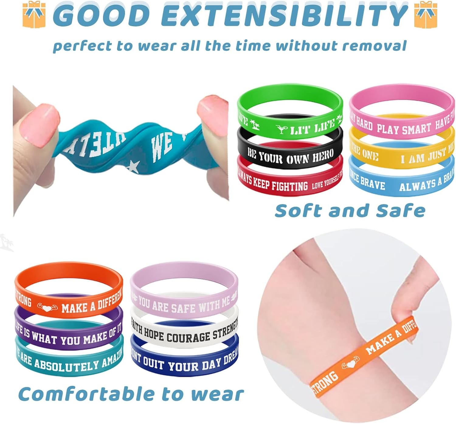 12 Pcs Inspirational Rubber Bracelet Motivational Quote Silicone Colorful