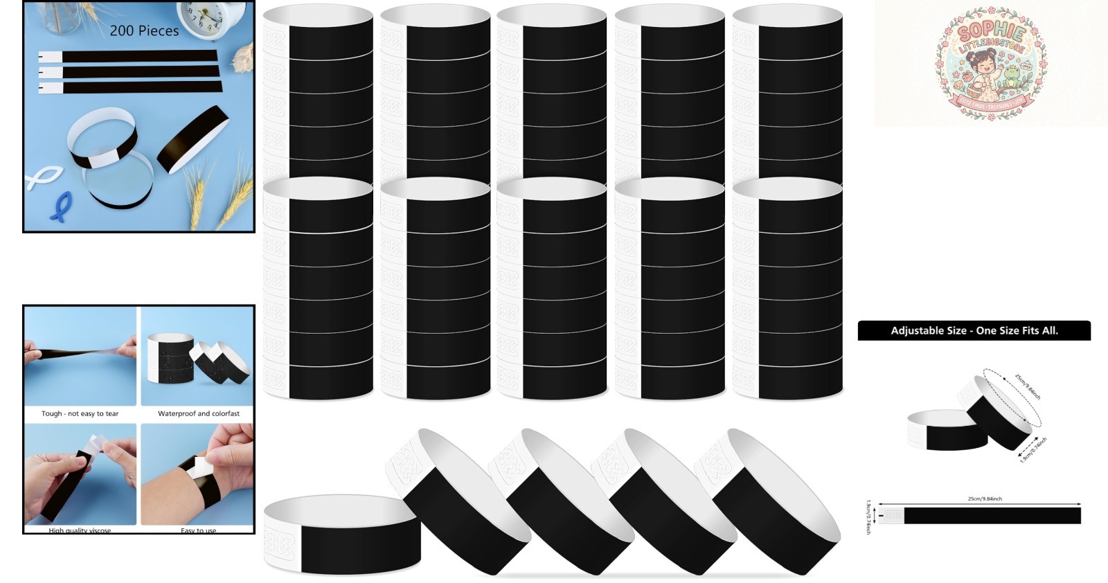 200 Black Paper Wristbands – Waterproof Event Bracelets for Parties & Concerts