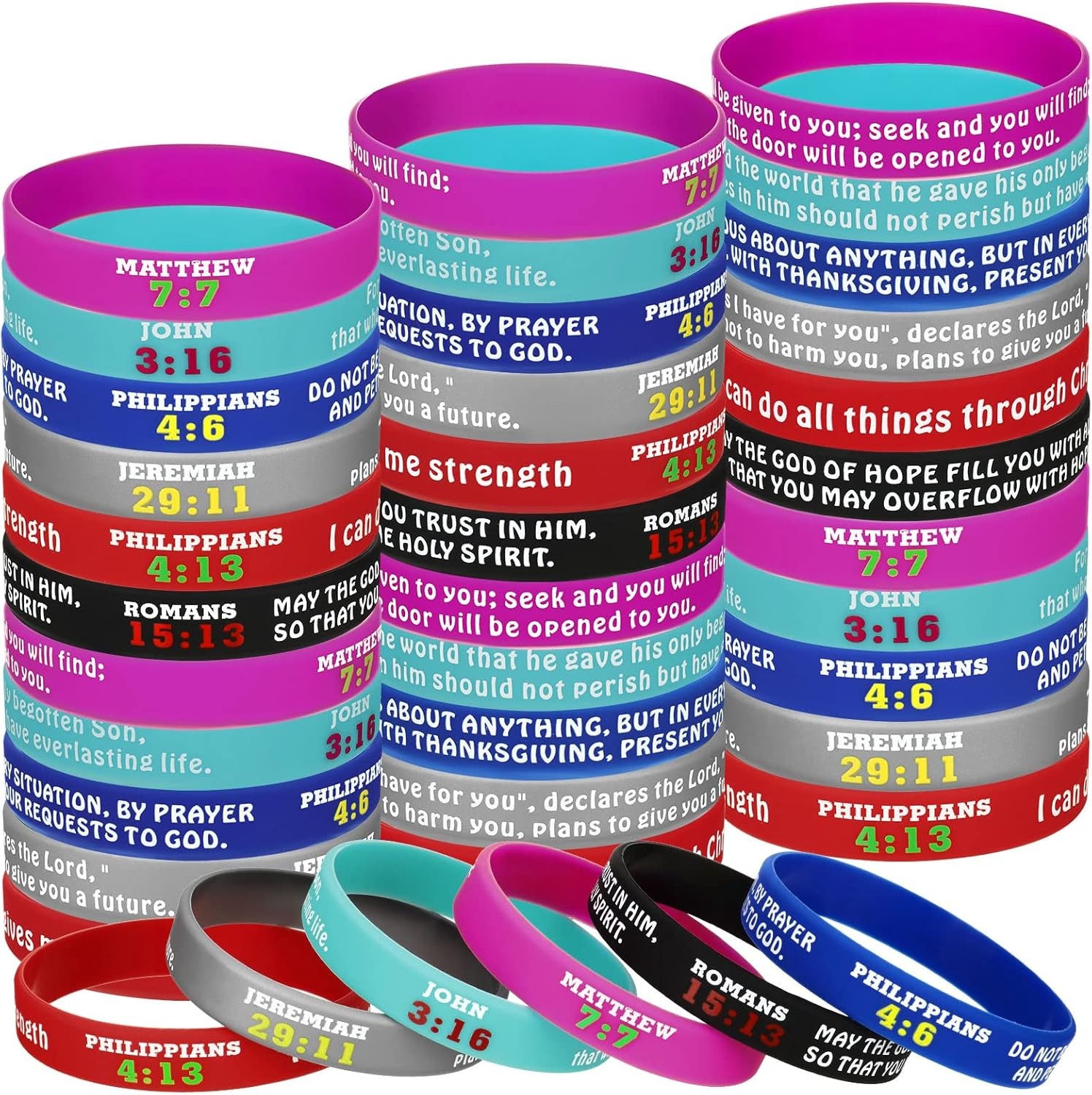 Chalyna 48 Pcs Bible Verses Bracelets Christian Inspirational Rubber…