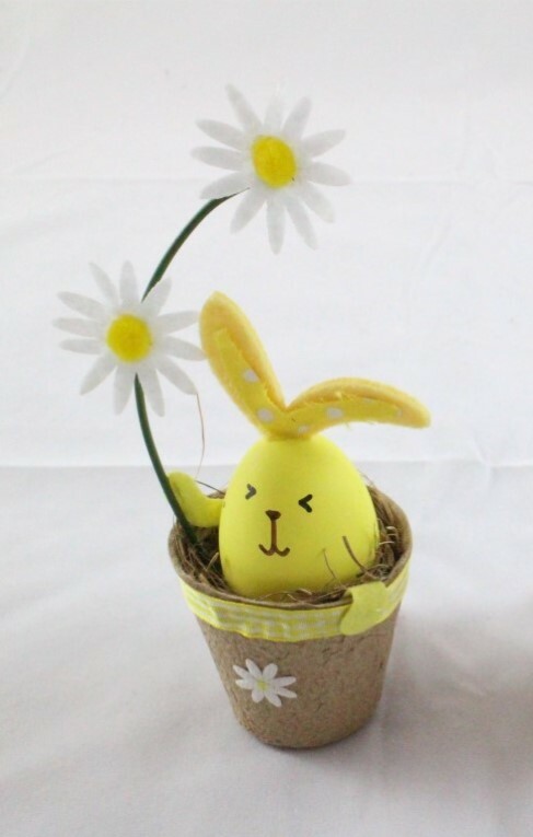 Easter Holiday Decoration Bunny in Flower Pot – Yellow OR Pink
