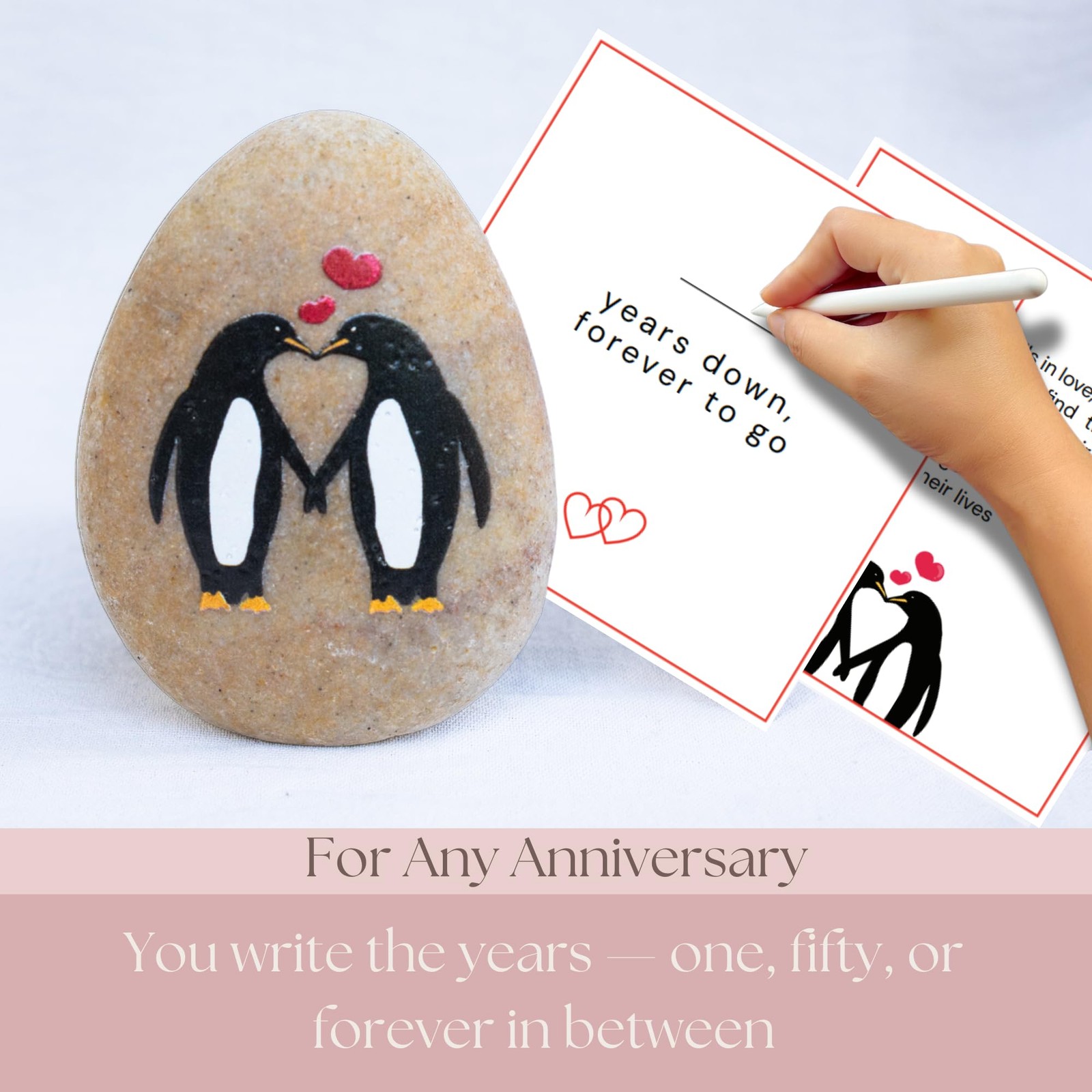Wedding Anniversary Penguin Pebble 2 inches x 2 x 0.4 inches, Grey