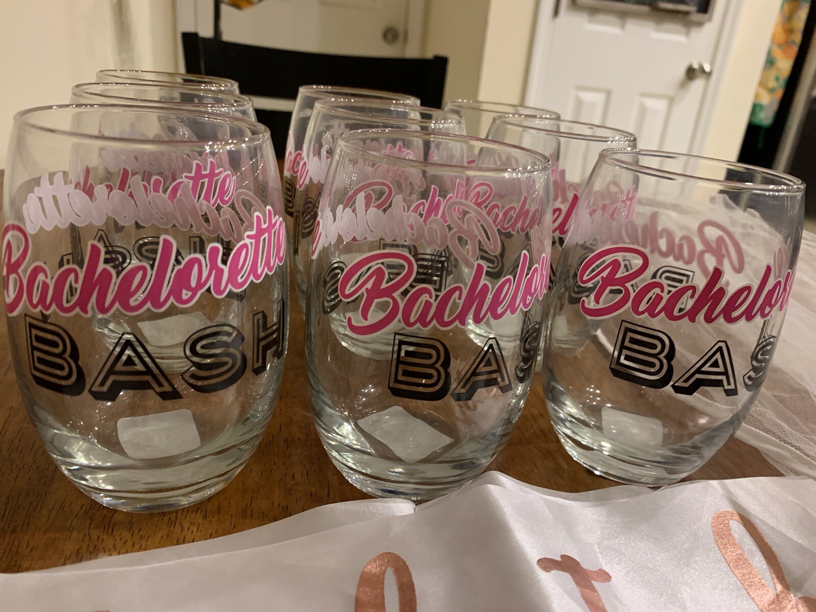 Bachelorette Party 9 Wine Glasses Sash Veil Tattoos Bride