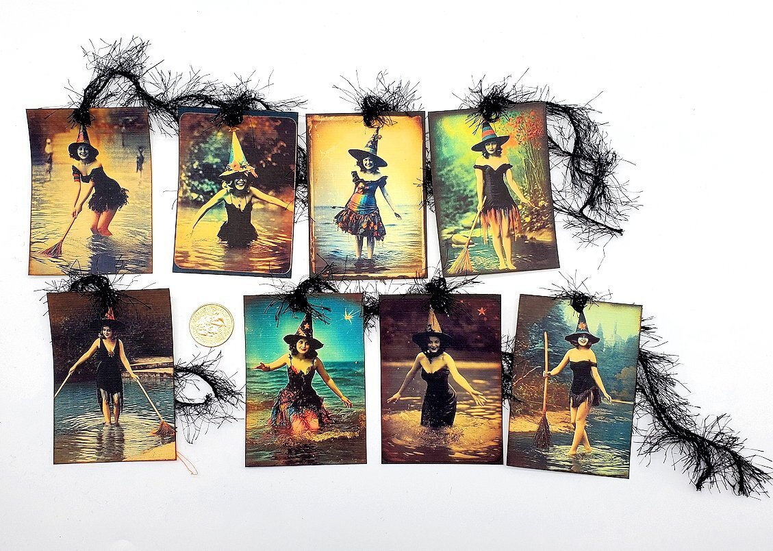 8-Halloween-Vintage-Witch-Summertime-Linen Cardstock-Gift-Hang-Tags