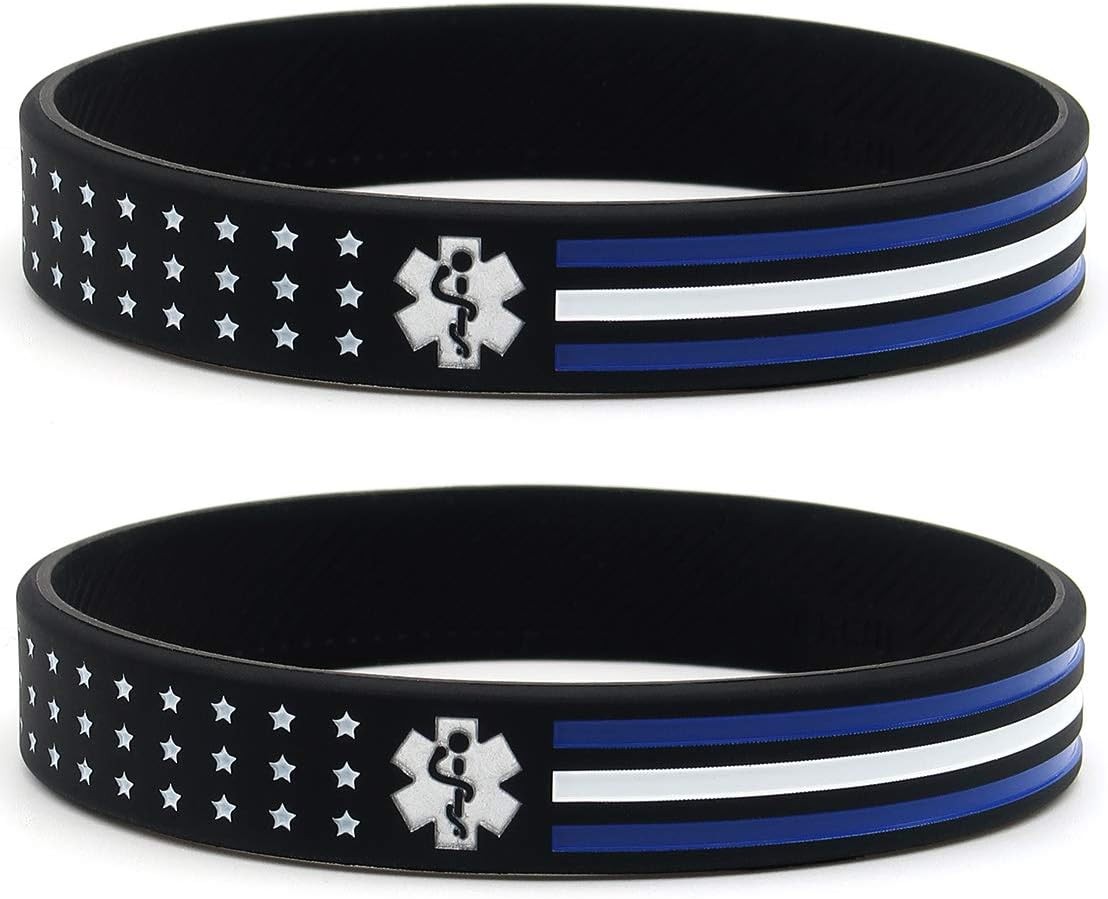 Inkstone (6-pack) Thin White Line American Flag Bracelets for EMS Workers -…