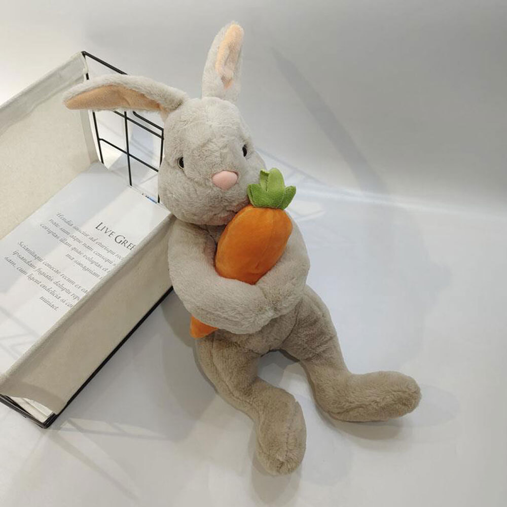 Easter Day Cute White Grey Sitting Bunny Hugging Carrot Simulated Rabbit Doll AE
