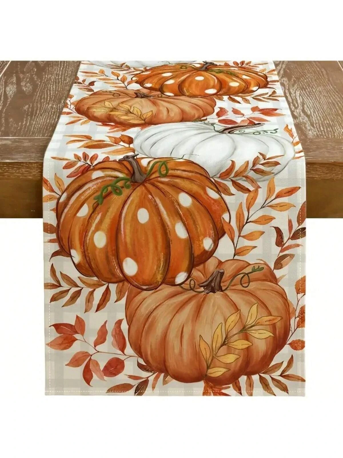 Autumn Pumpkin & Leaf Table Runner 1pc Fall Themed Linen Tablecloth for Kitchen