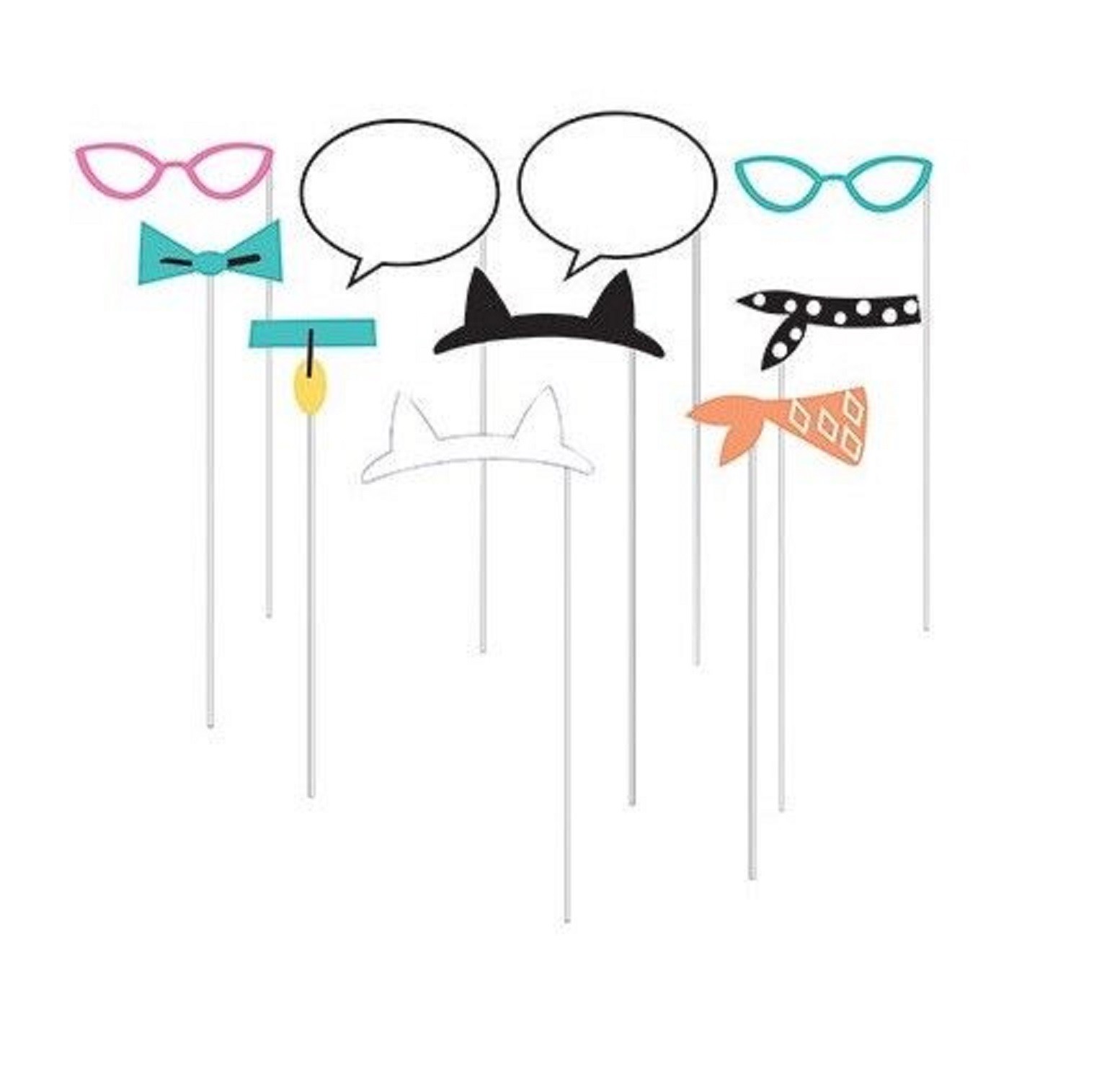 “Purr-fect” Party Cat Fun Photo Booth Props 10pk 25cm -Cat Kitten Party Supplies