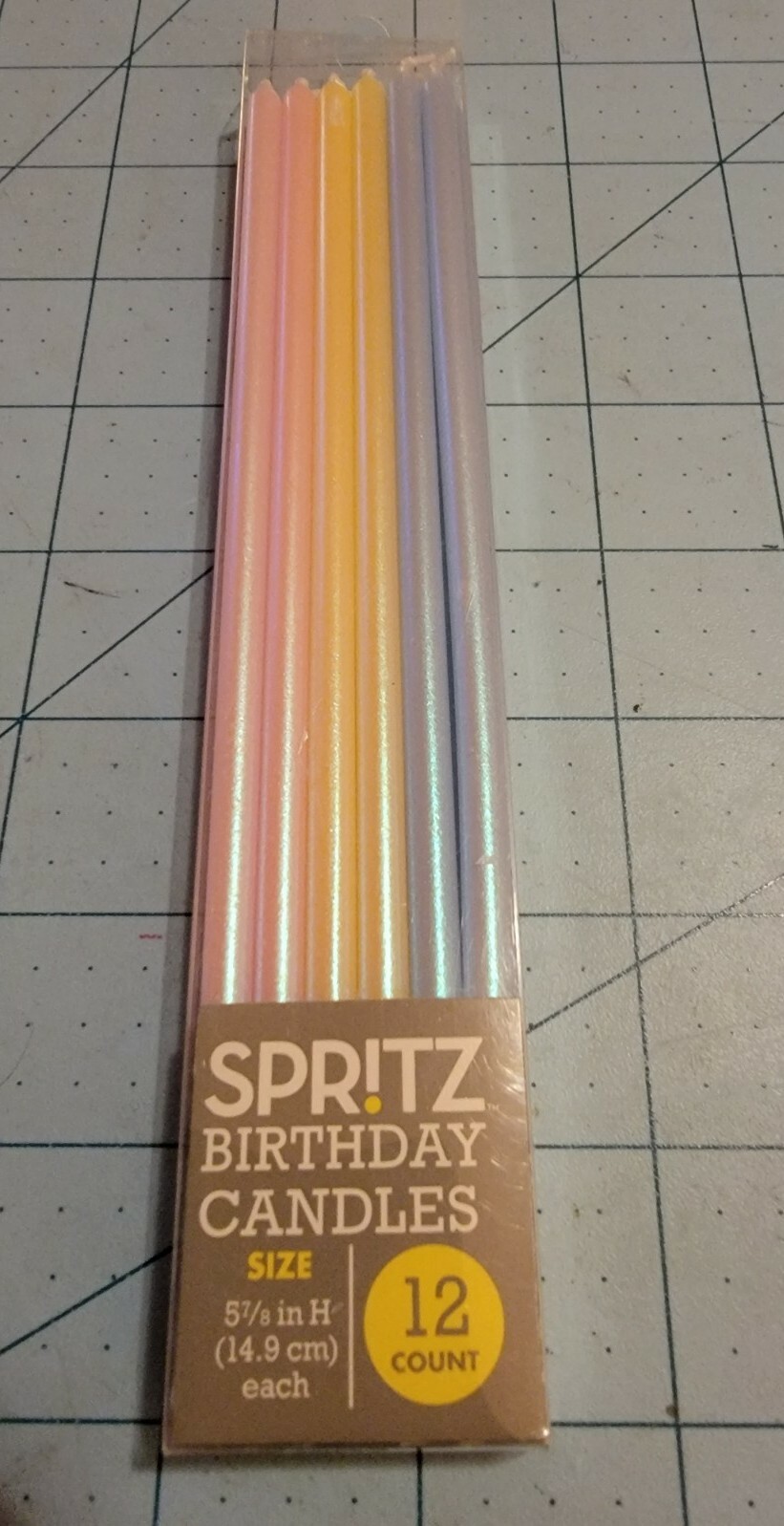 Spritz Brand: Pink, Yellow & Blue 12 Tall Candles w/ Holders, New With Free Ship