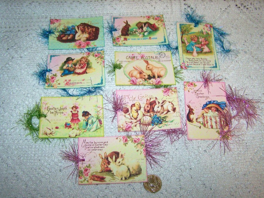 9~Easter~Vintage~Bunnies~Kids~Fussy Cut~Linen Cardstock~Gift~Hang~Tags~Ornaments