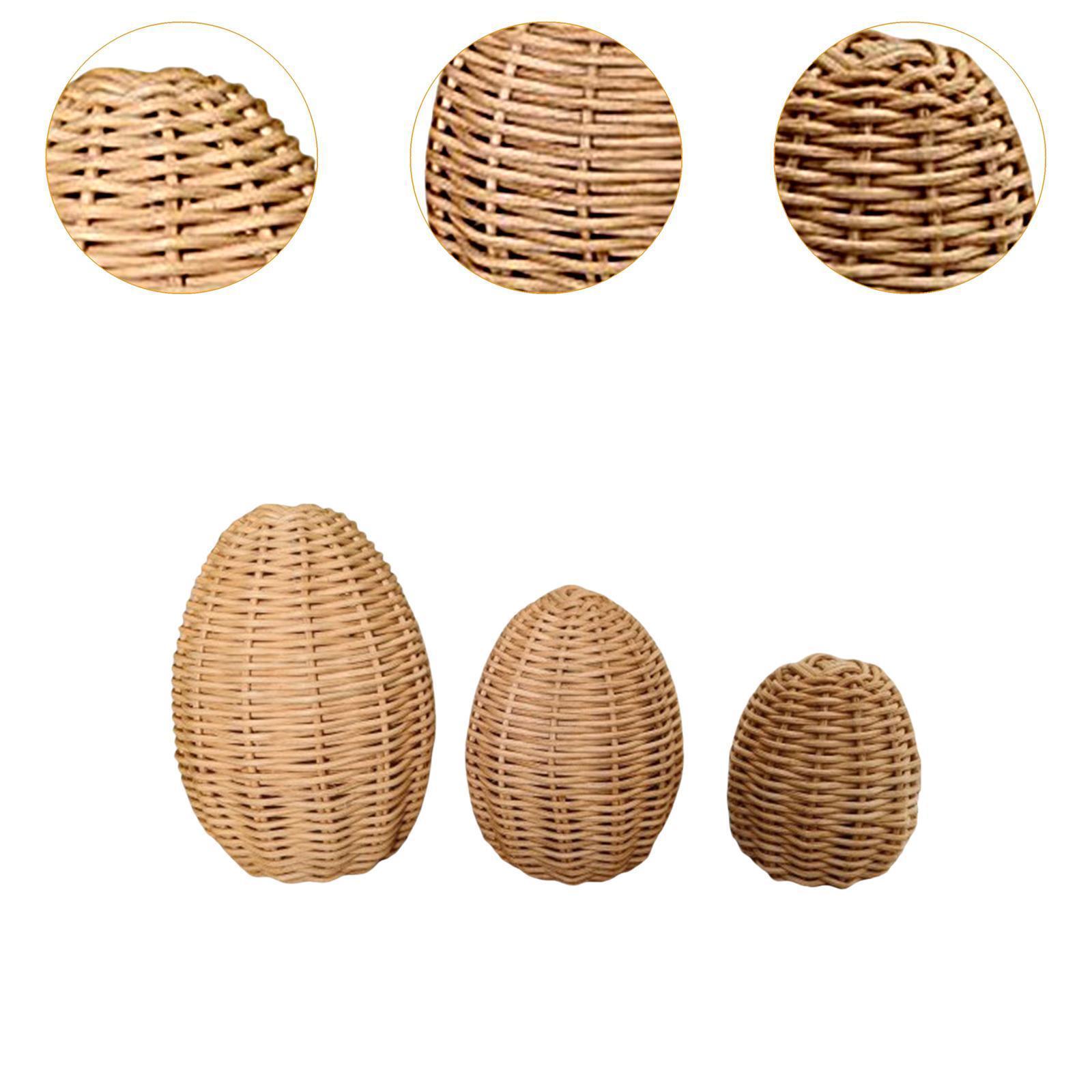 3Pcs Handwoven Rattan Easter Egg Home Decor for Desktop Bar