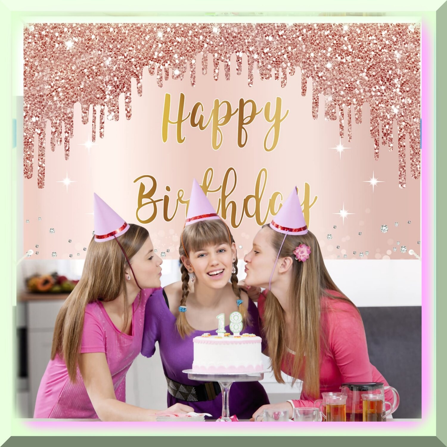 Pink Rose Gold Birthday Party Decor Backdrop