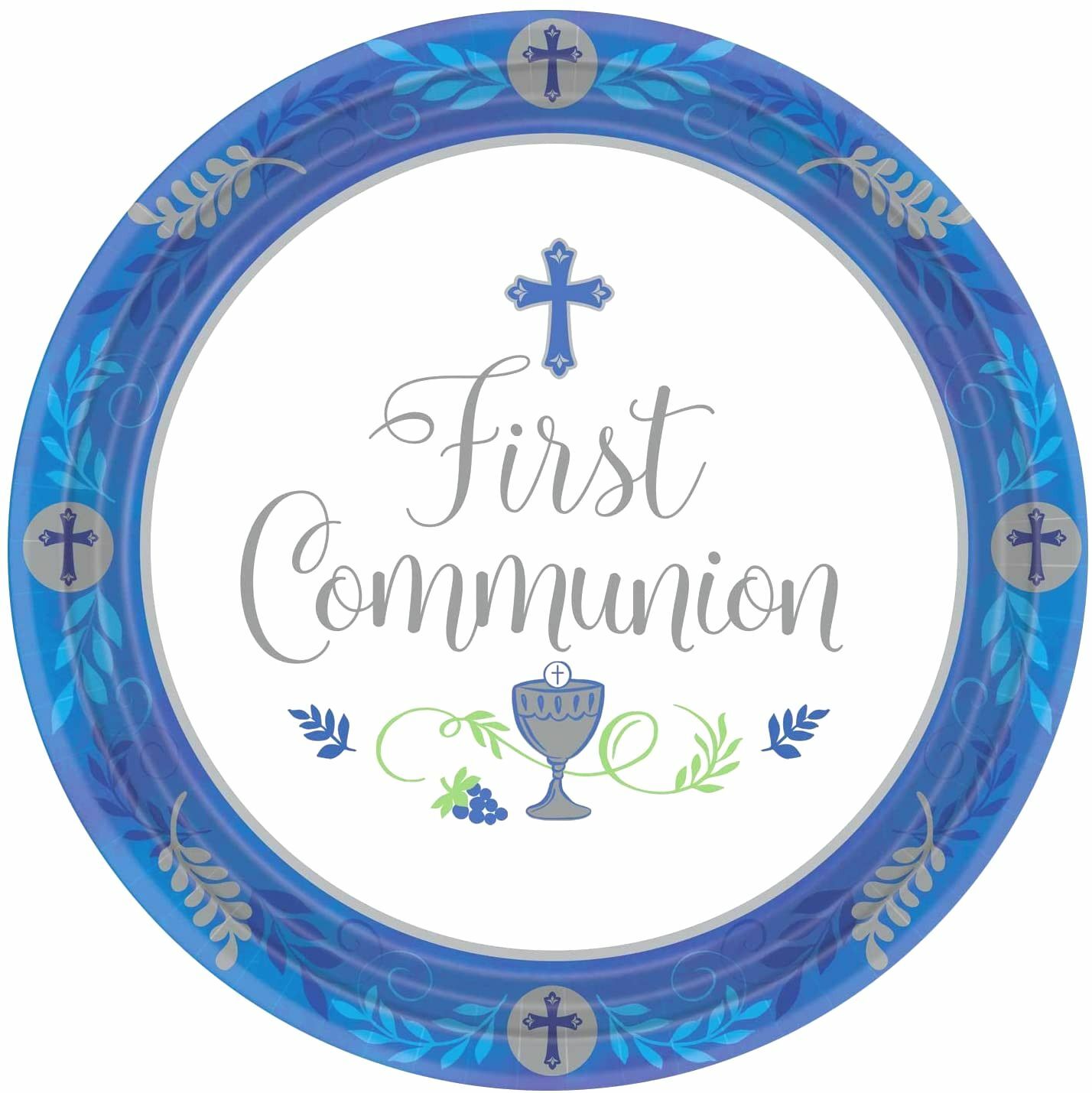 Blue “First Communion” Round Plates, 10.5″