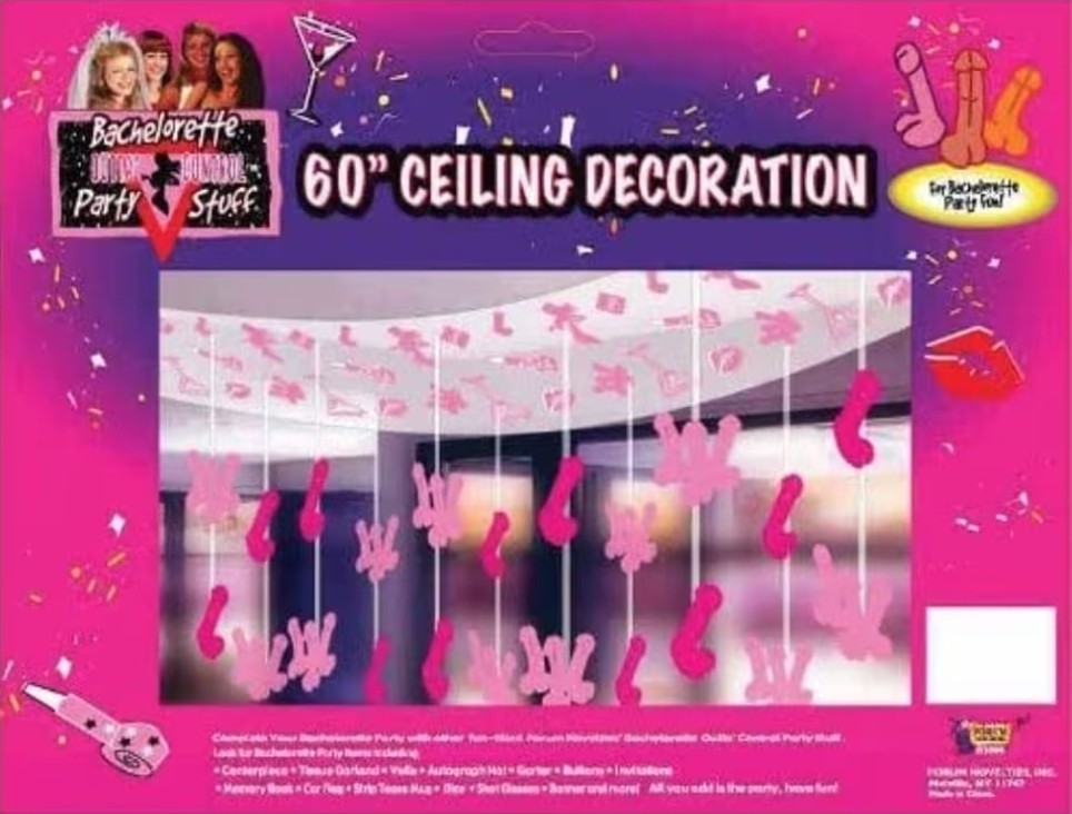 Penis Ceiling Decoration Bachelorette Party Supplies – 3 Pack With 19 Straws