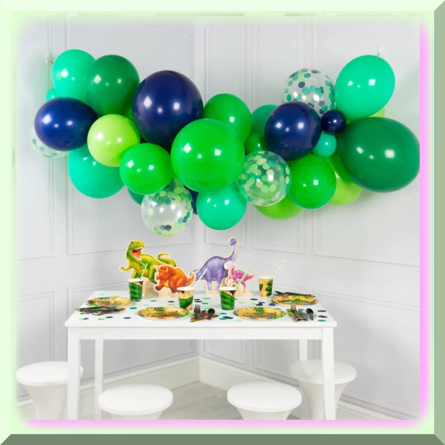 Balloon Arch Kit with Lime Light Green Navy Silver