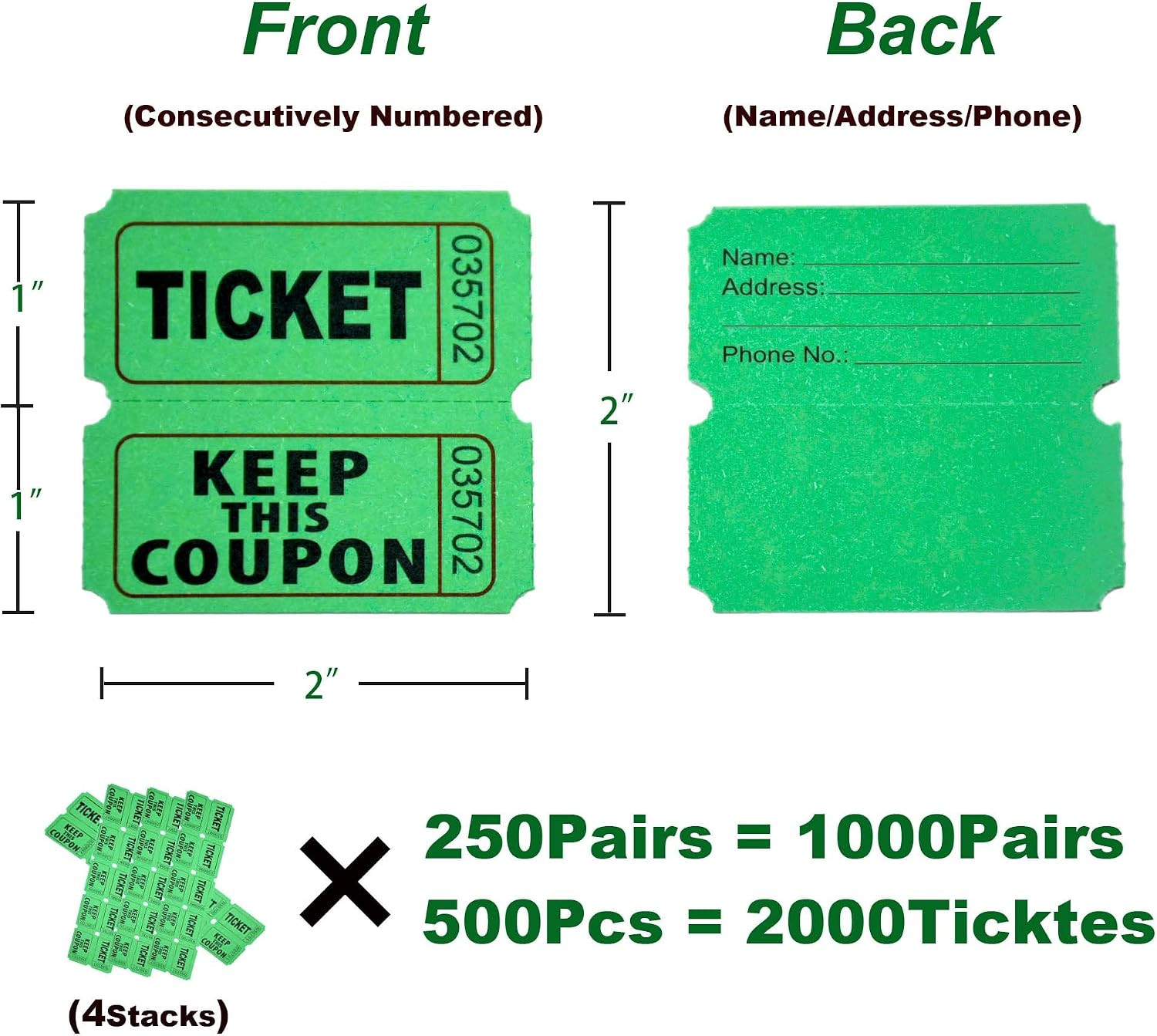 Homrelaxy 2000 Pcs 1000 Pairs Raffle Tickets, 50/50 Double Raffle Tickets, 250