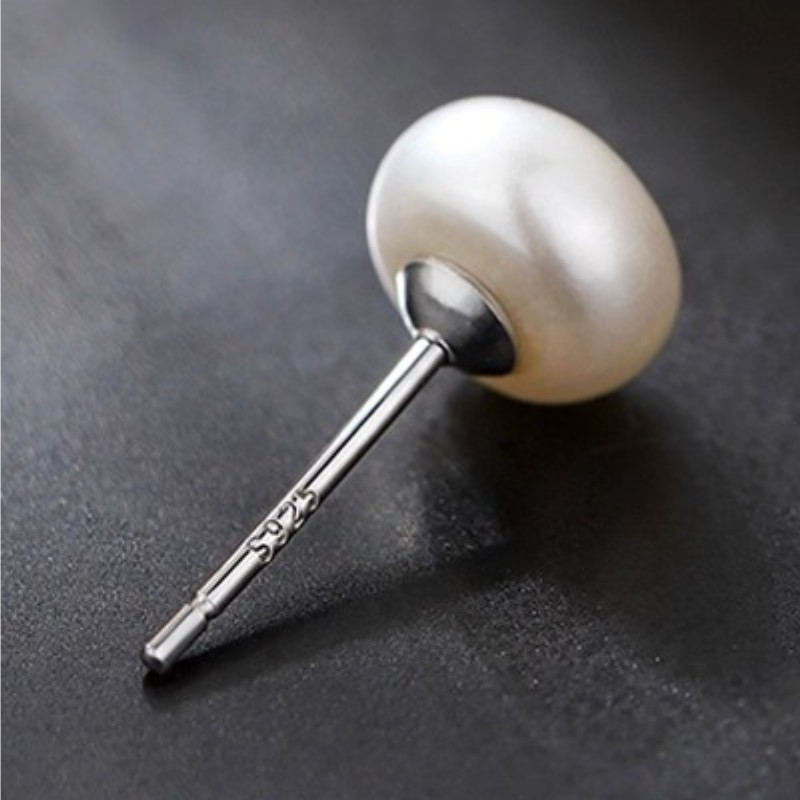 Minimalist Freshwater Pearl Stud Earrings – 925 Sterling Silver Elegant Women