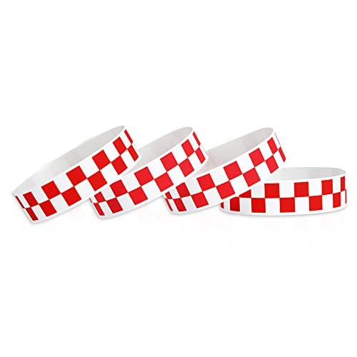600 Pcs Red Checkered Paper Wristbands Checks Wrist Bands for Events Neon