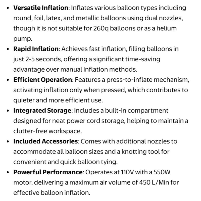 BRAND NEW ~ Green & White Electric Party Balloon Pump & 2 Nozzles 110V 550W