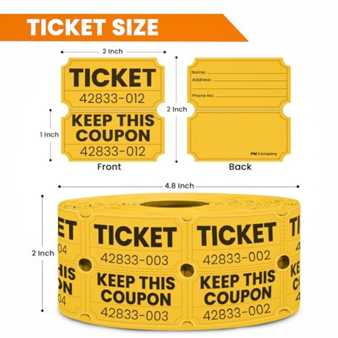 2000 Pcs Raffle Tickets Roll 1000 Pairs Double Stub Event Carnivals Tickets