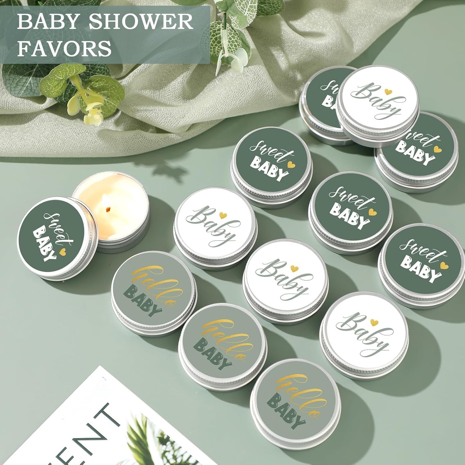 24 Pcs Baby Shower Jar Candles Favors Lavender Scented Gender Green Style