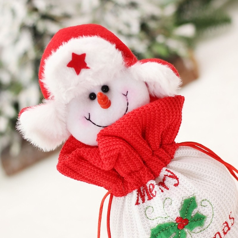 Christmas Candy Bag Knit Dolls Decorations Drawstring Cookie Box for Holiday