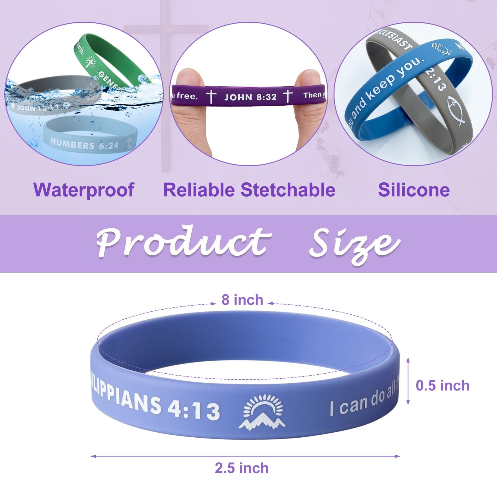 100 Pcs Religious Silicone Wristbands Bible Verse Rubber Bracelets for Men Women