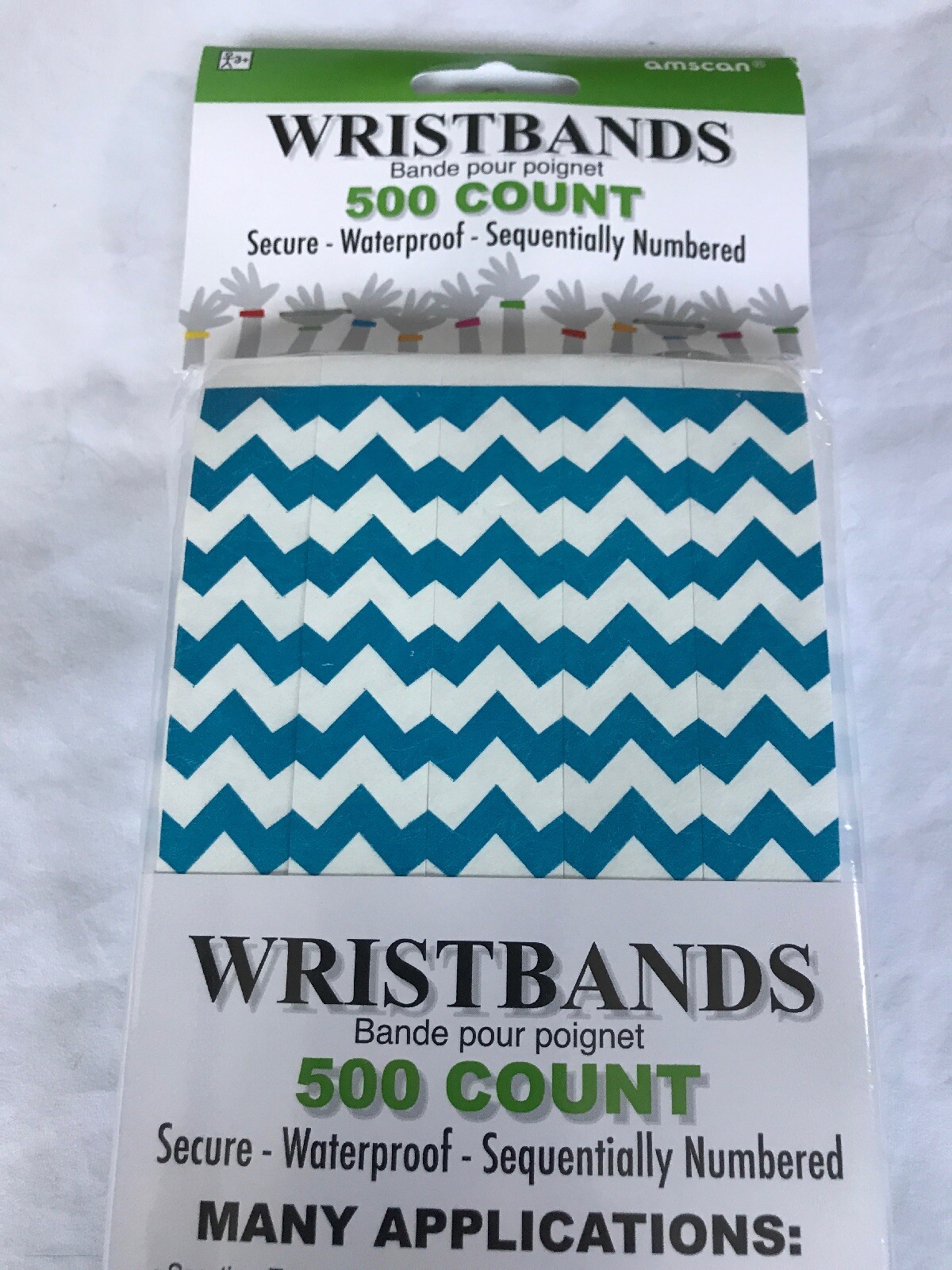 NEW White Blue Zig Zag Event Wristbands 500 Count Secure Waterproof