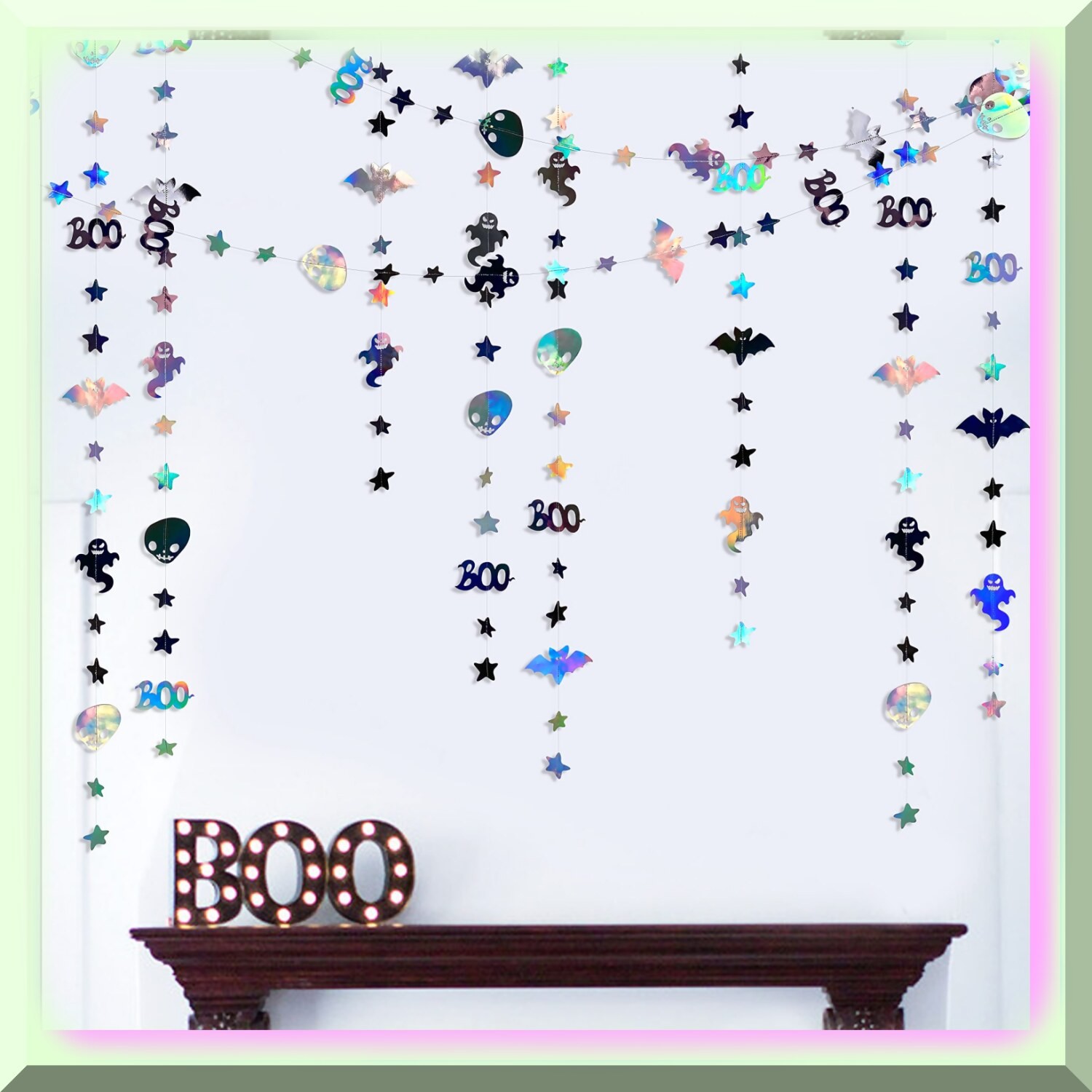 Iridescent Halloween Ghost Bat Skull Garland