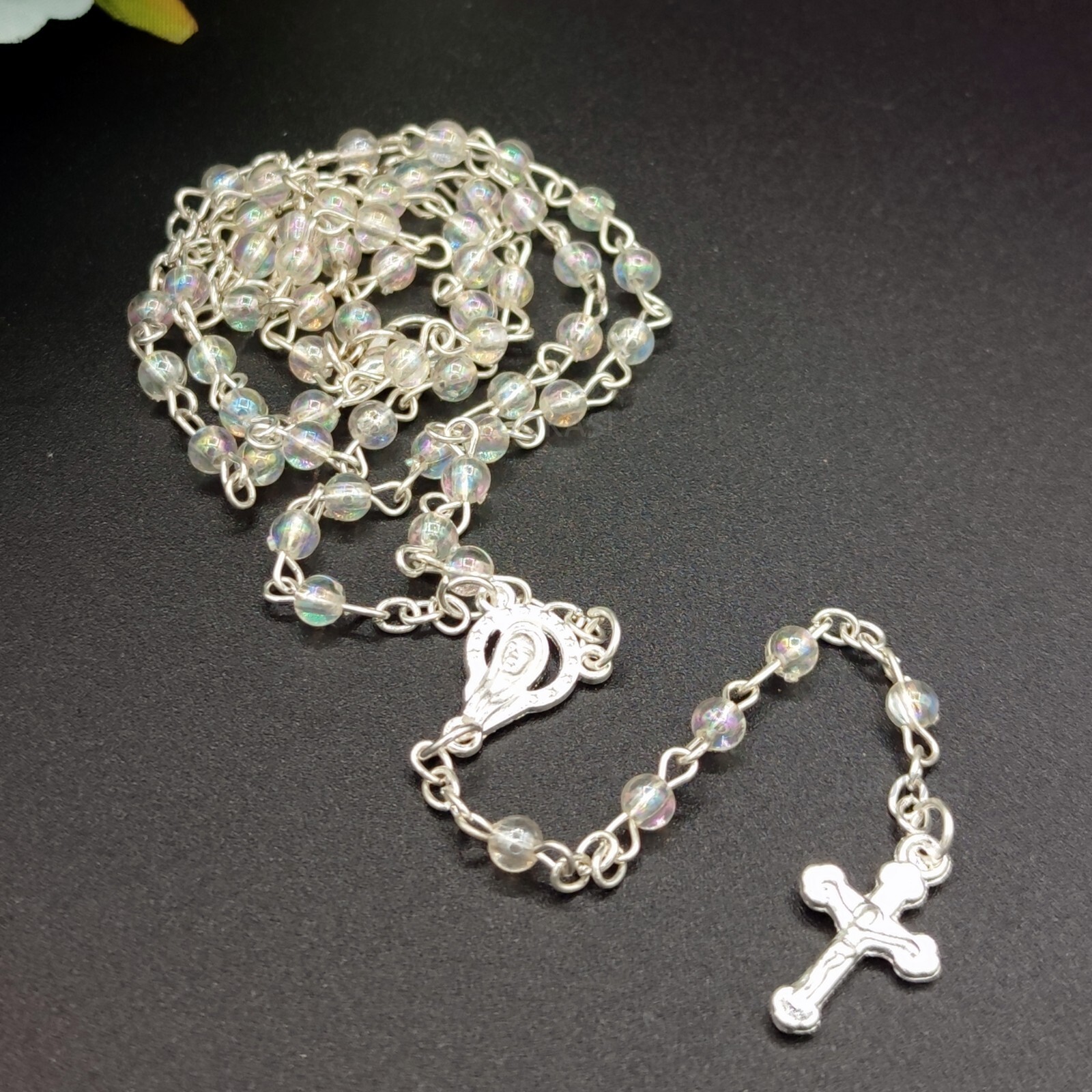 US 12pcs Clear Rosary Necklace in Wishing Bottle w Organza Bag for Keepsake