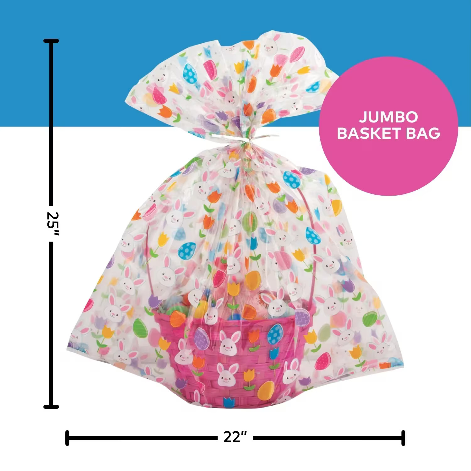 Fun Express Fun Jumbo Easter Basket Cellophane Bags with Bunny Design – 12 Pc.