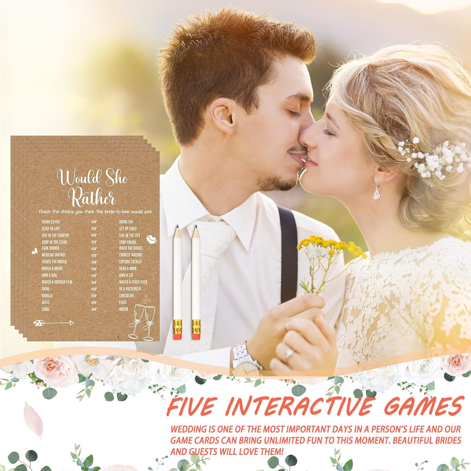 145Pcs Rustic Kraft Bridal Shower Games Set 5 Fun Wedding Party Games 25 Guests!