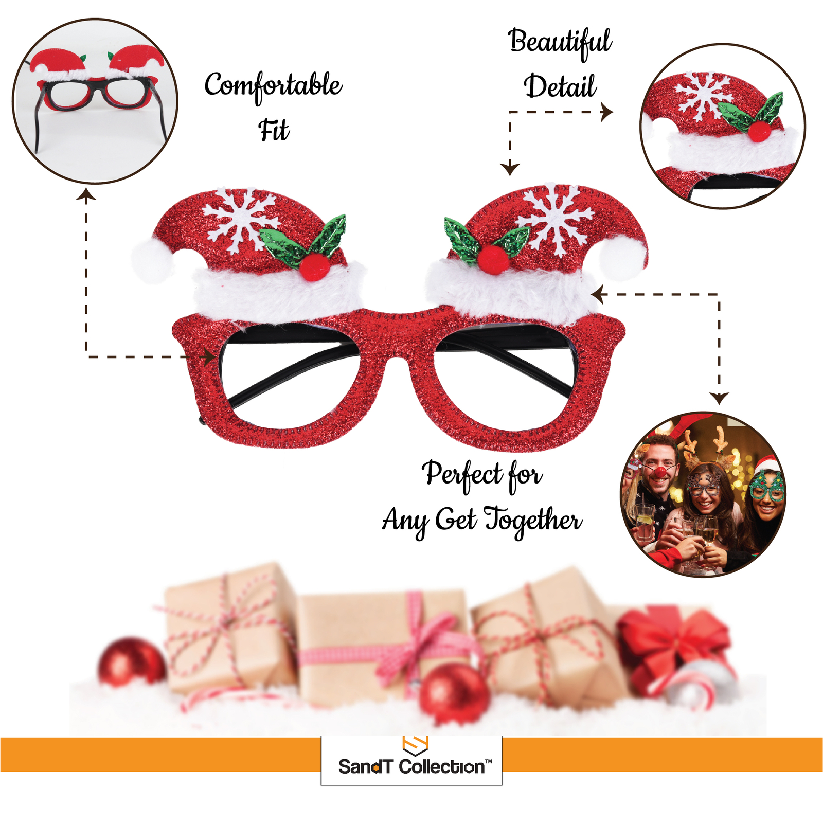 SandT Collection Christmas Eyeglasses-Set of Glasses without Lenses for Holidays