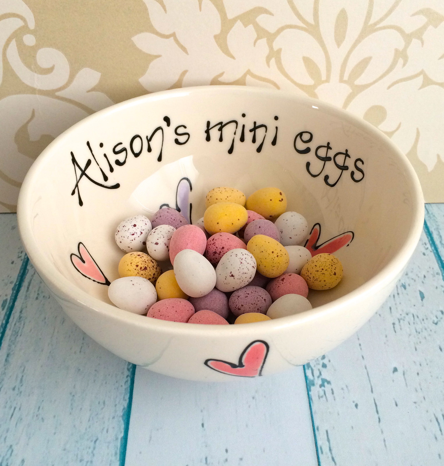Personalised Handpainted Ceramic Bowl Choose Colour Design Text Gift Present