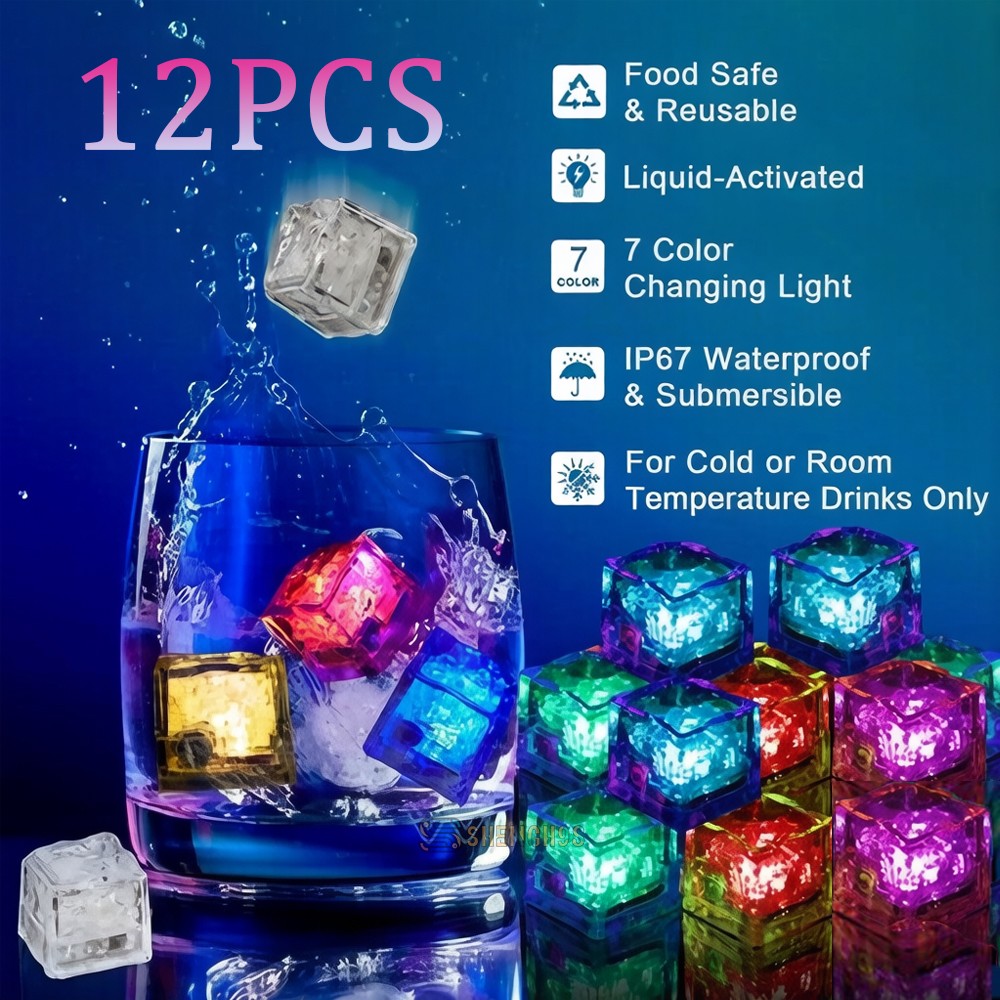 Light Up Ice Cubes 12Pcs Multi Color Led Ice Cubes for Drinks Cocktails Reusable