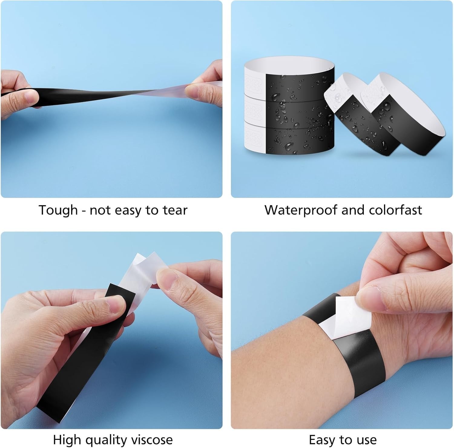 Black Waterproof Paper Wristbands – 400 Bulk Event Arm Bands for Easy Access