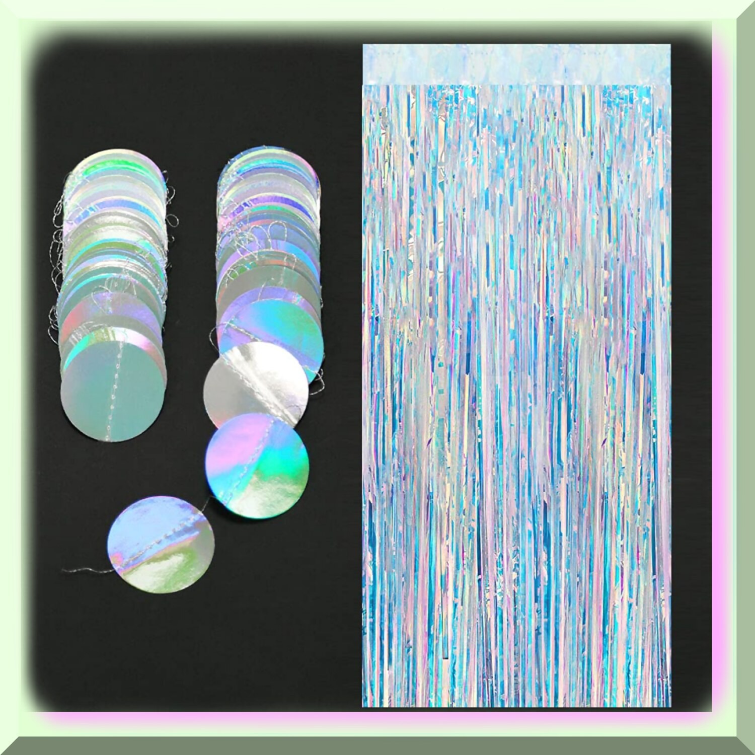 Iridescent Tinsel Fringe Party Decorations with Garlands