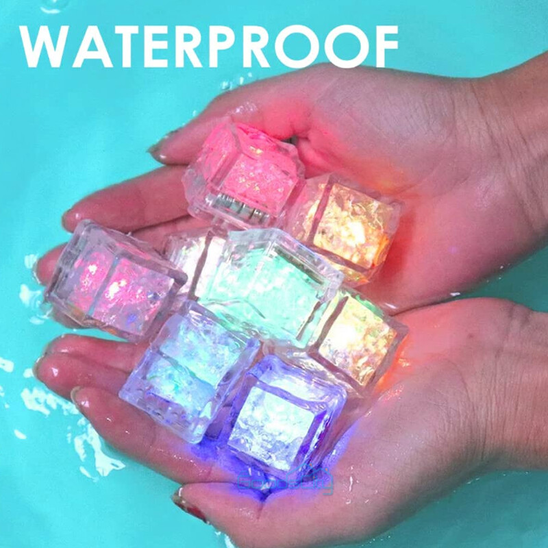 12-24 Multi Color LED Flashing Blinking Glowing Light up Ice Cube Liquid Sensor