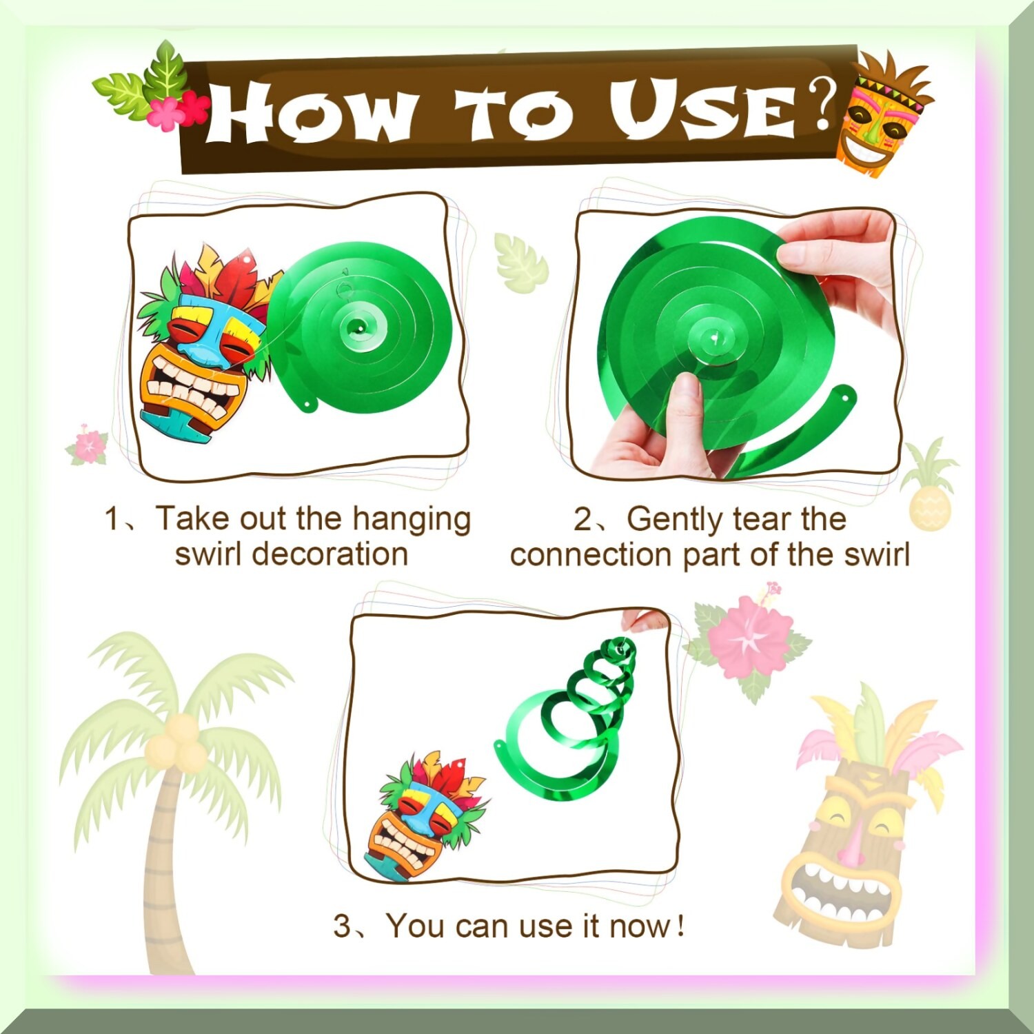 Tropical Tiki Swirl Decorations 53 pcs