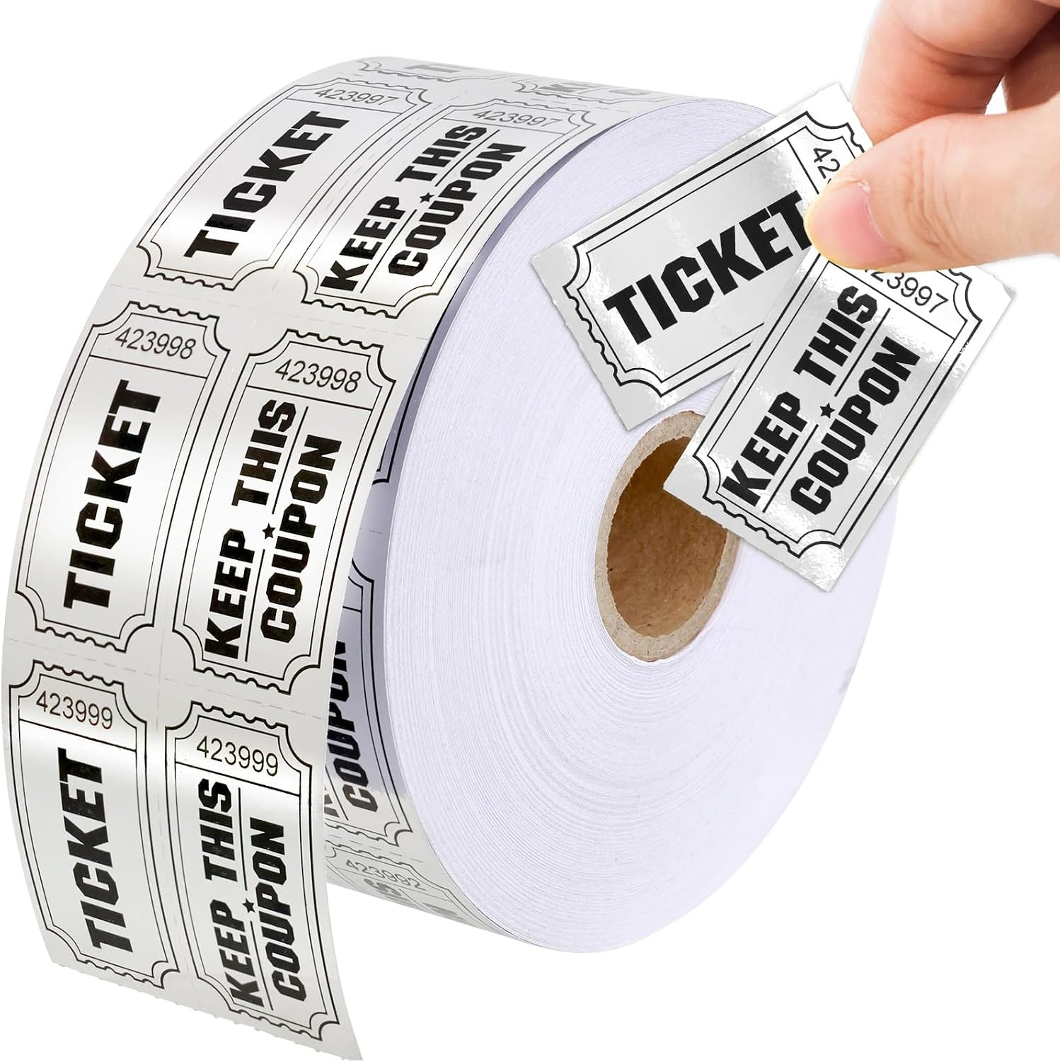 1000 Raffle Tickets Double Roll Metallic Silvery Foil Ticket for Events Carni…
