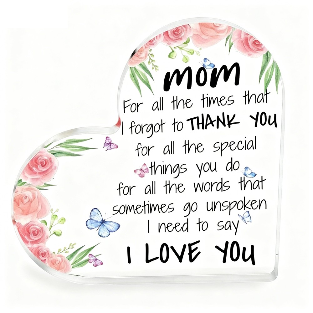 Mum Heart Shaped Acrylic Plaque Christmas Mothers Day Gift for Mom